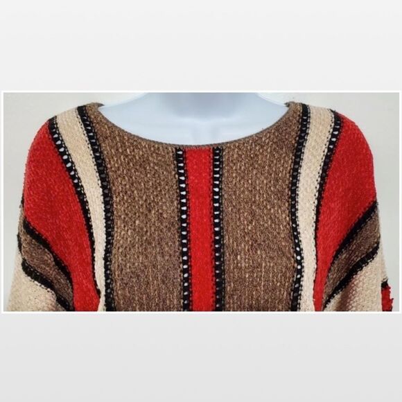Vintage 80’s Vivanti Sweater Womens Small Knit Striped Batwing Red Brown White - Picture 5 of 15